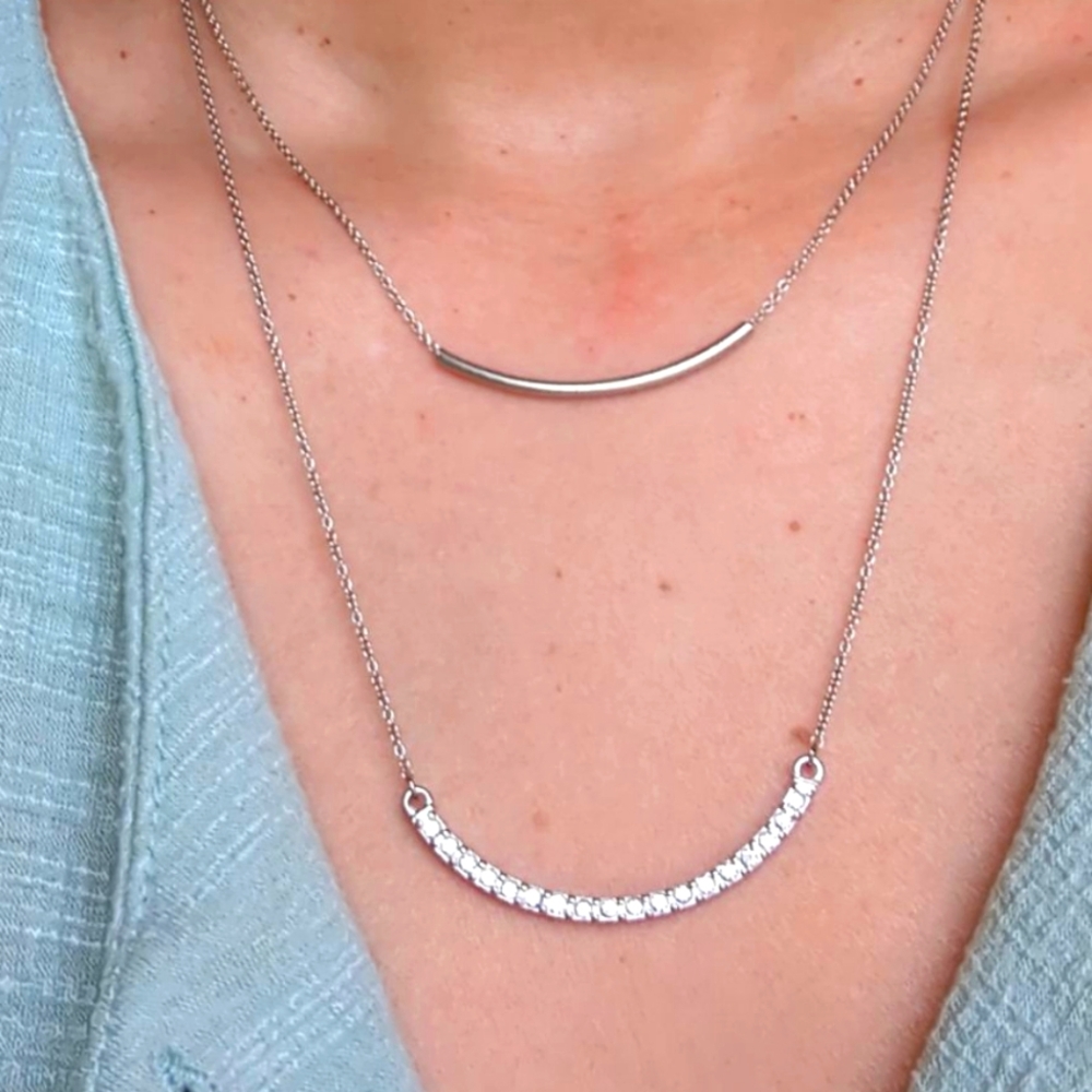 Stella & Dot Silver Reversible Double Bar Necklace